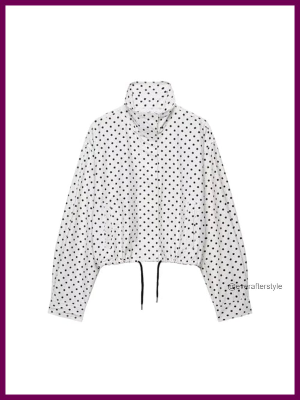 Women's Polka Dot Cropped Jacket High Neck Drawstring Hem
